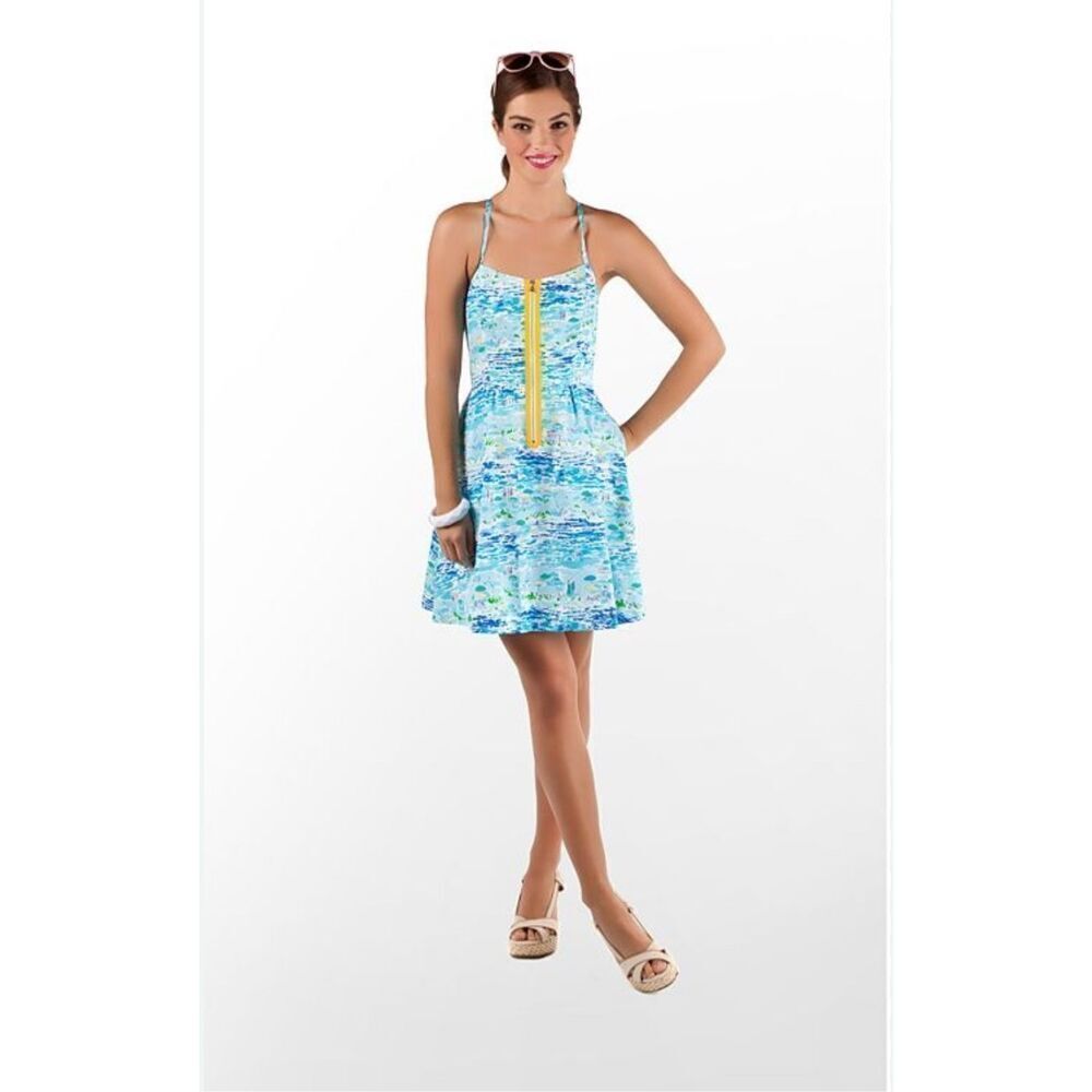 Lilly Pulitzer Alexi resort white high tide Toile print front zipper dress 4